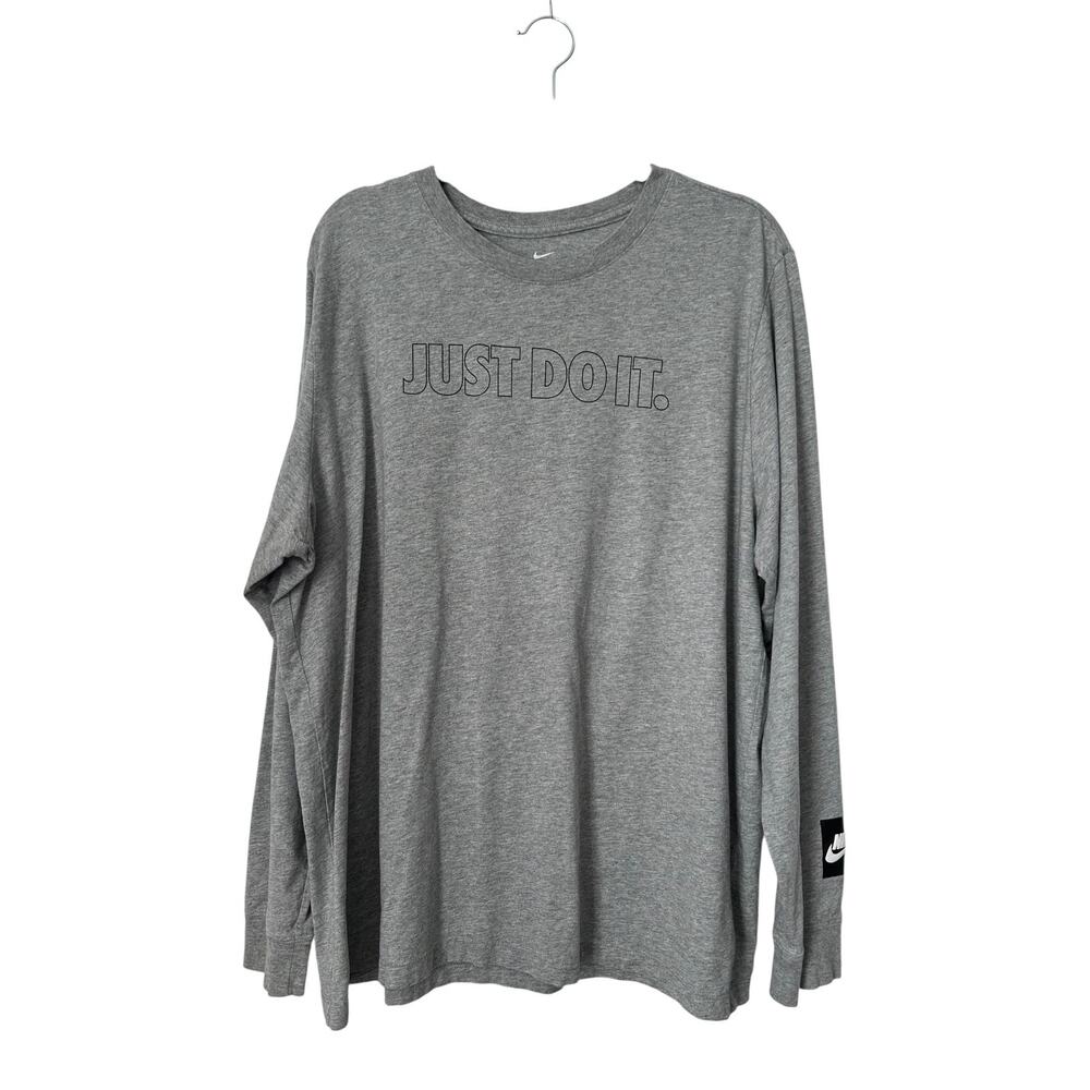 The Nike Tee Men's Size XXL Grey Just Do It Long Sleeve Athletic Casual Crewneck